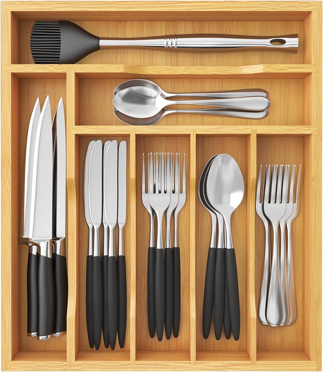 Besteklade Bamboe - Lade Organizer - Keuken Ordenen - 7 Vakken Ontwerp - 36x31cm - Natuurlijk