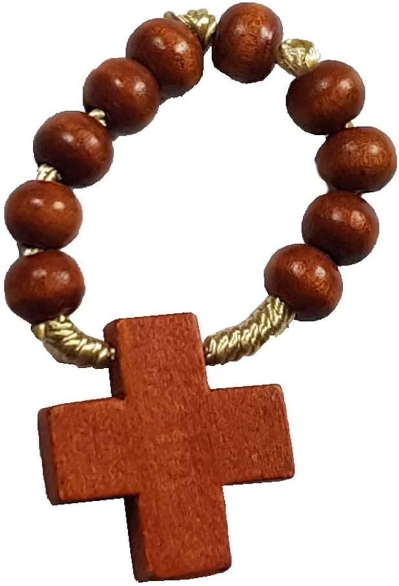 Vingerrozenkrans Hout - Gebedsketting Parels - Persoonlijke Meditatie - Compact Handzaam - Lichtbruin
