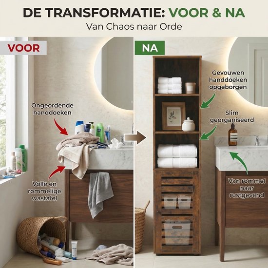 Monza Home® Badkamerkast Kolomkast Opbergkast - 167x39.5x30 cm - Vintage Bruin