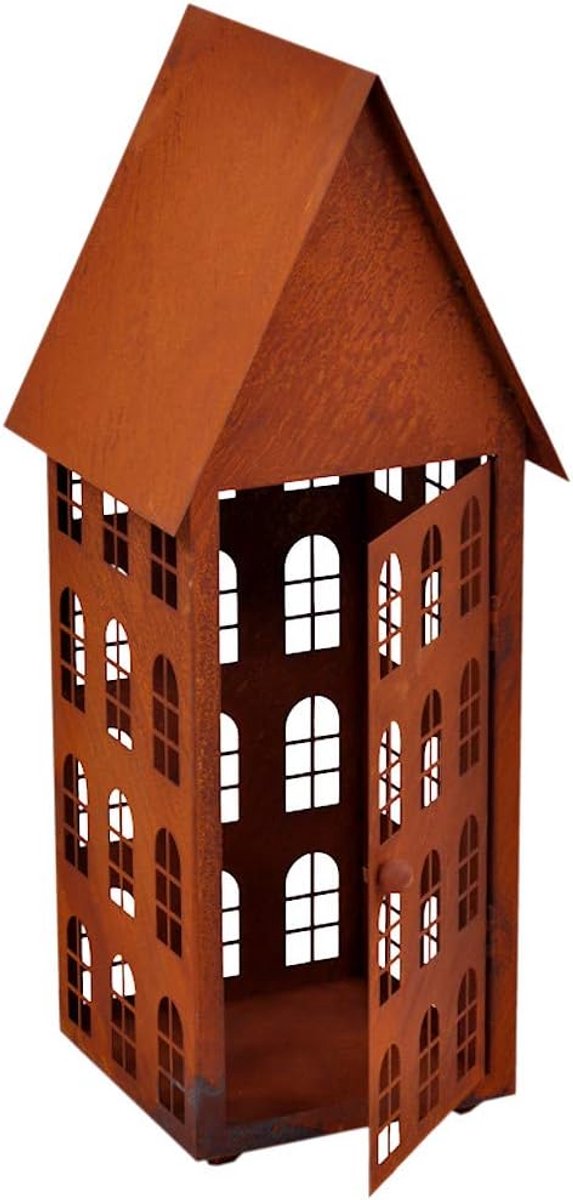 Decoratieve Huis Lantaarn - Tuinlicht Metaal - Buiten Decoratie - Handgemaakt Uniek - 20 x 20 x 60 cm - Roest