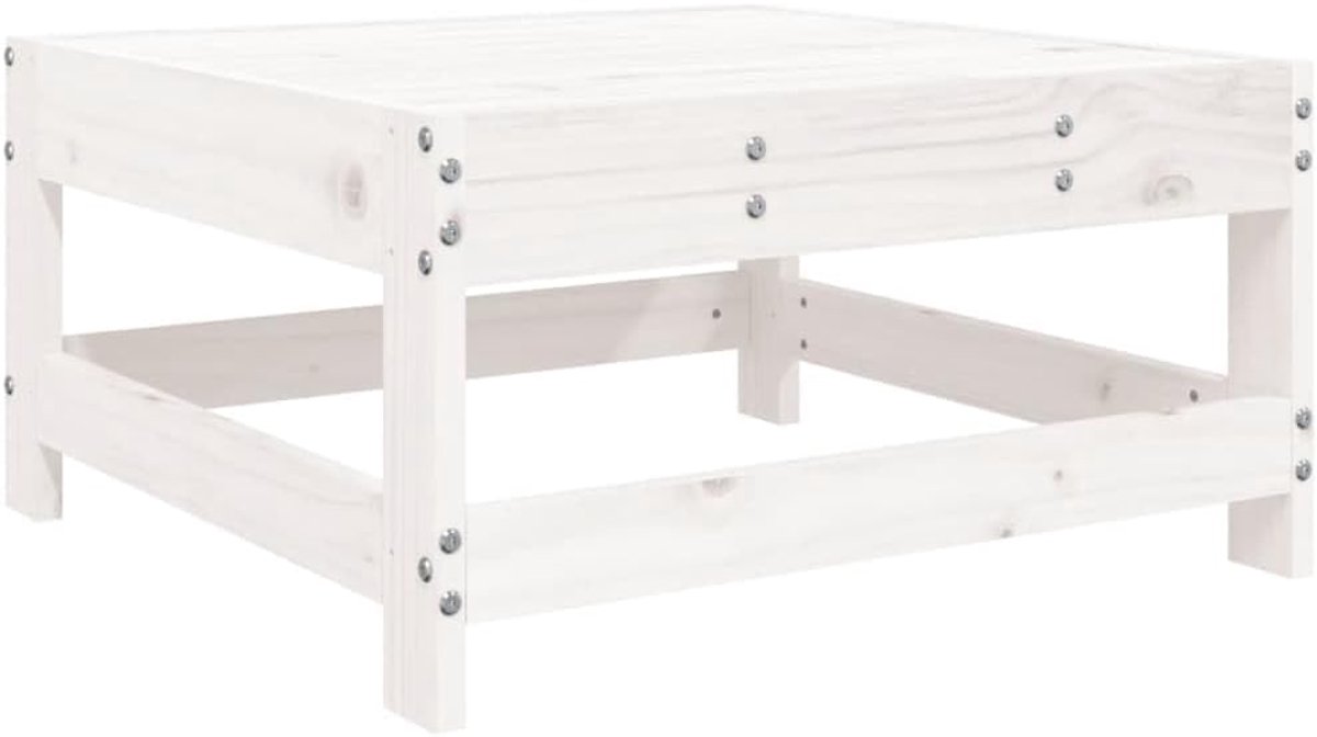 Houten Voetenbank - Tuin Poef - Buiten Ontspannen - Stevig Vurenhout - 62x62x32 cm - Wit