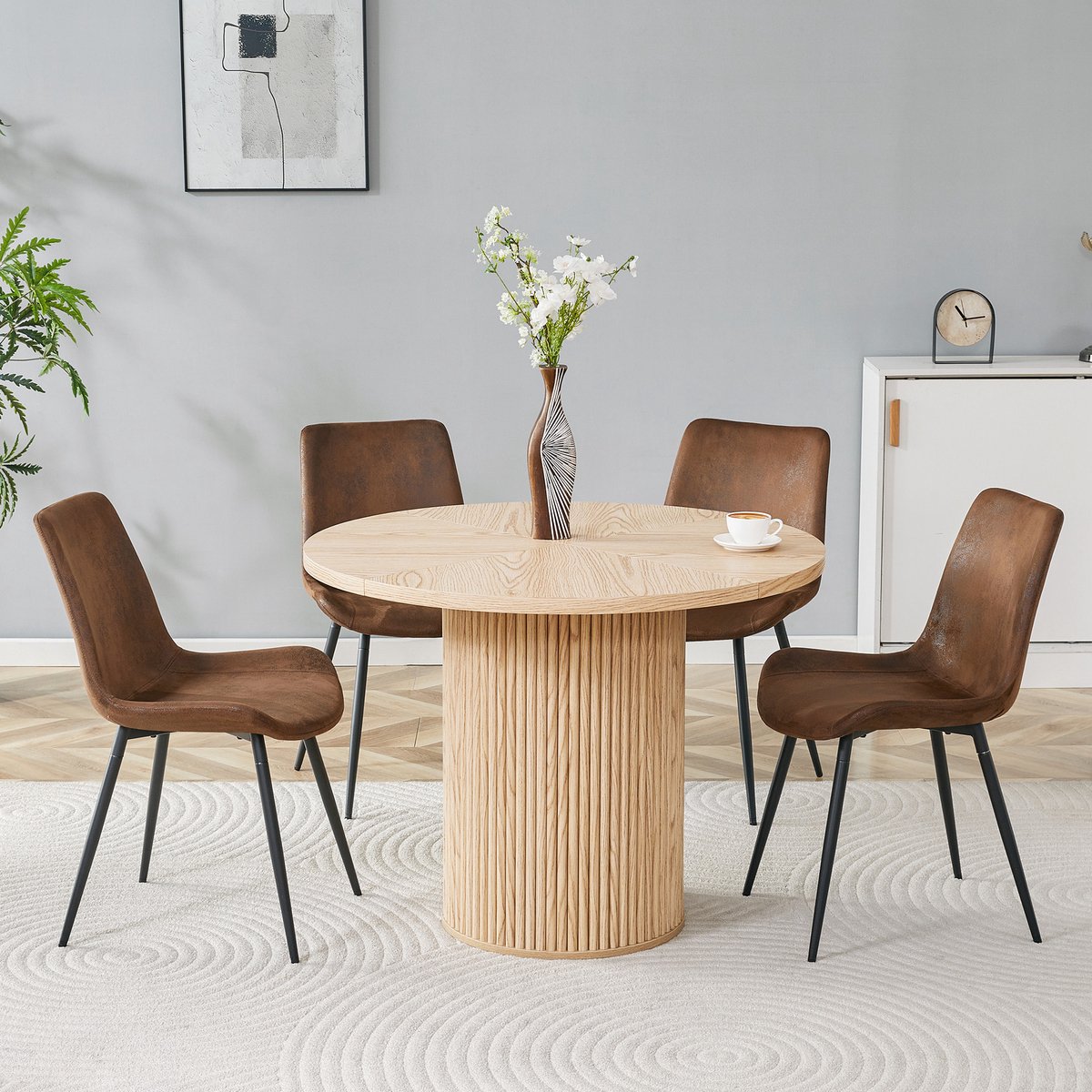 MODFU - Ronde Eethoekset - Ergonomisch - Modern - MDF Metaal Stof - Bruin Zwart Naturel - 100 cm