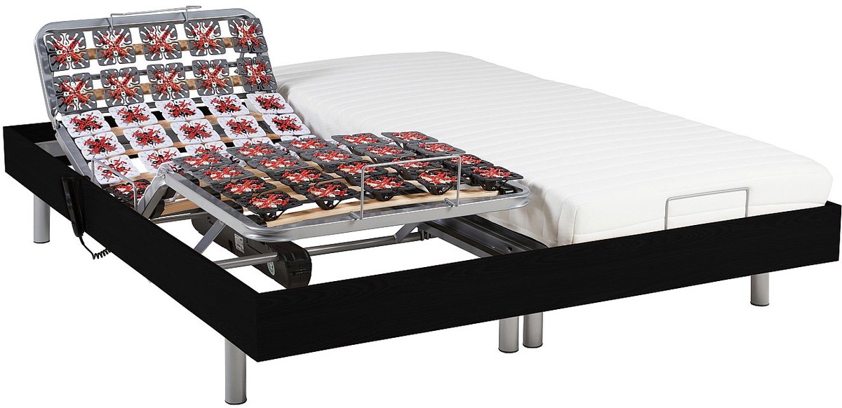 Vente-unique Bed met elektrische lattenbodem hout zwart 2 x 80 x 200 cm