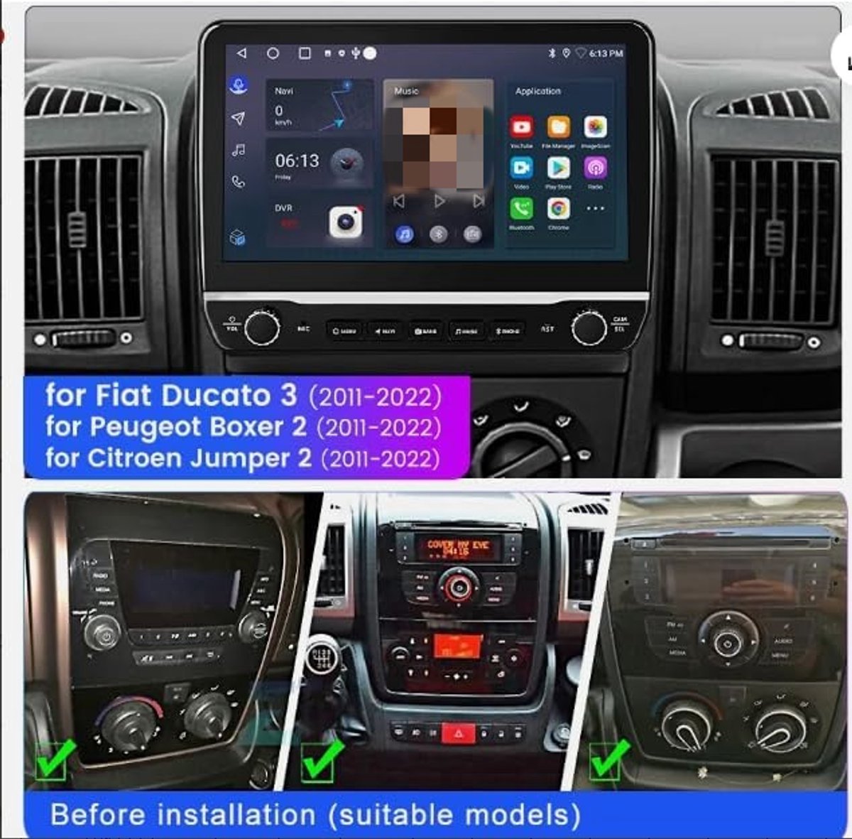 Navigatiesysteem - Compatibel met Android 13, CarPlay en Android Auto - 2 GB RAM + 64 GB opslagruimte - 10-inch display - AHD-camera, microfoon - Geschikt voor Fiat Ducato, Peugeot Boxer, Citroën Jumper (modeljaren 2006-2023)