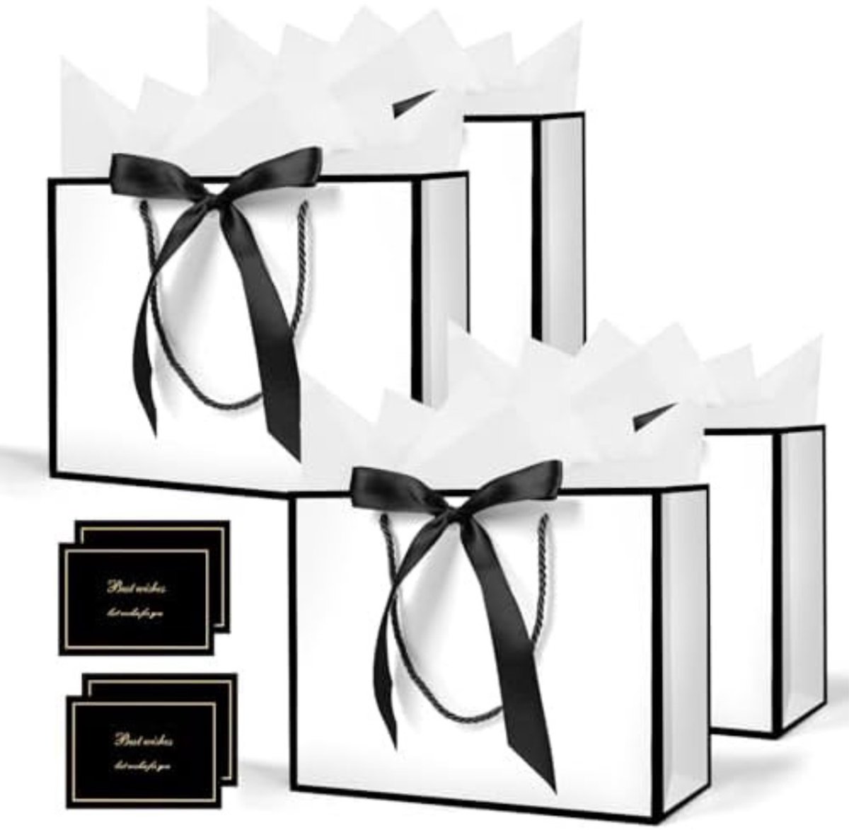 Imperatoris - Geschenktas - Wit / zwart - Cadeauverpakking - Cadeaupapier - Cadeautasjes - Papieren Tassen - Gift Bag - Met Handvat - Kraft Tas - 28 x 20 x 10 cm - 4 Stuks
