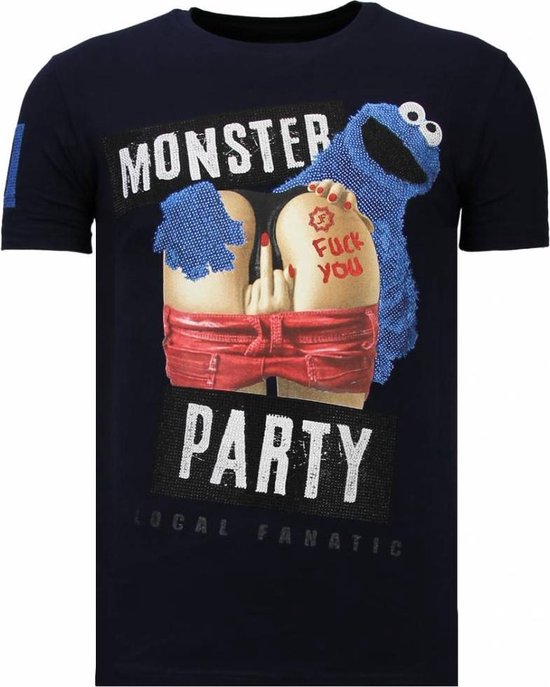 Local Fanatic Monster Party - T-shirt strass - Navy Monster Party - T-shirt strass - T-shirt homme Wit taille XL
