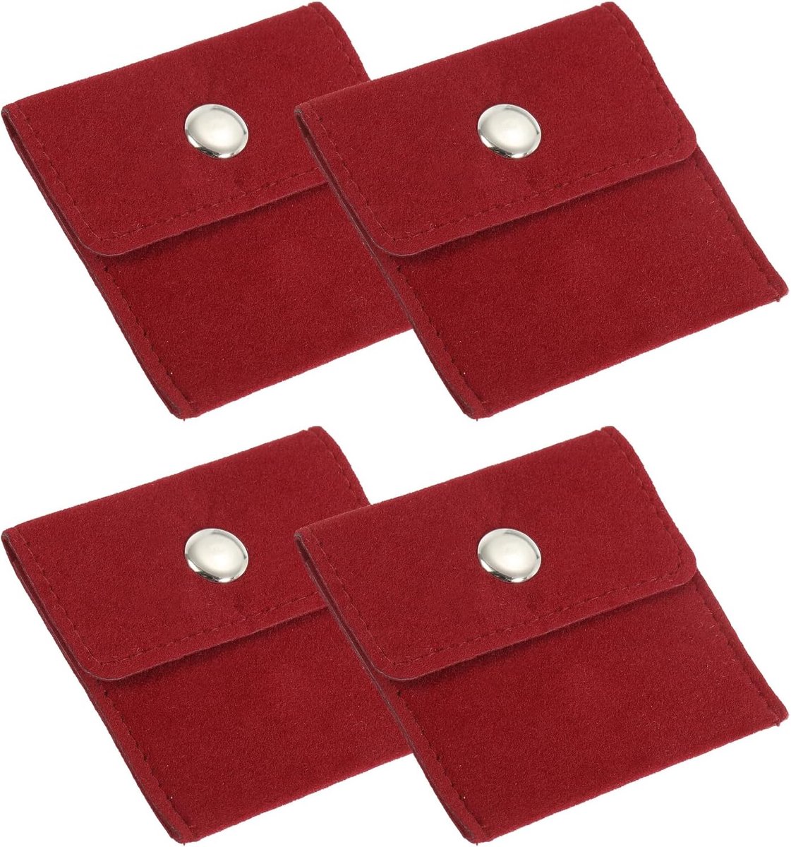 9x7.5cm Jewelry Bag - 4 Pcs Velvet Bags - Push Button Portable Storage Bag voor Earring, Armbanden, Kettingen, Ringen, Horloge - Rood