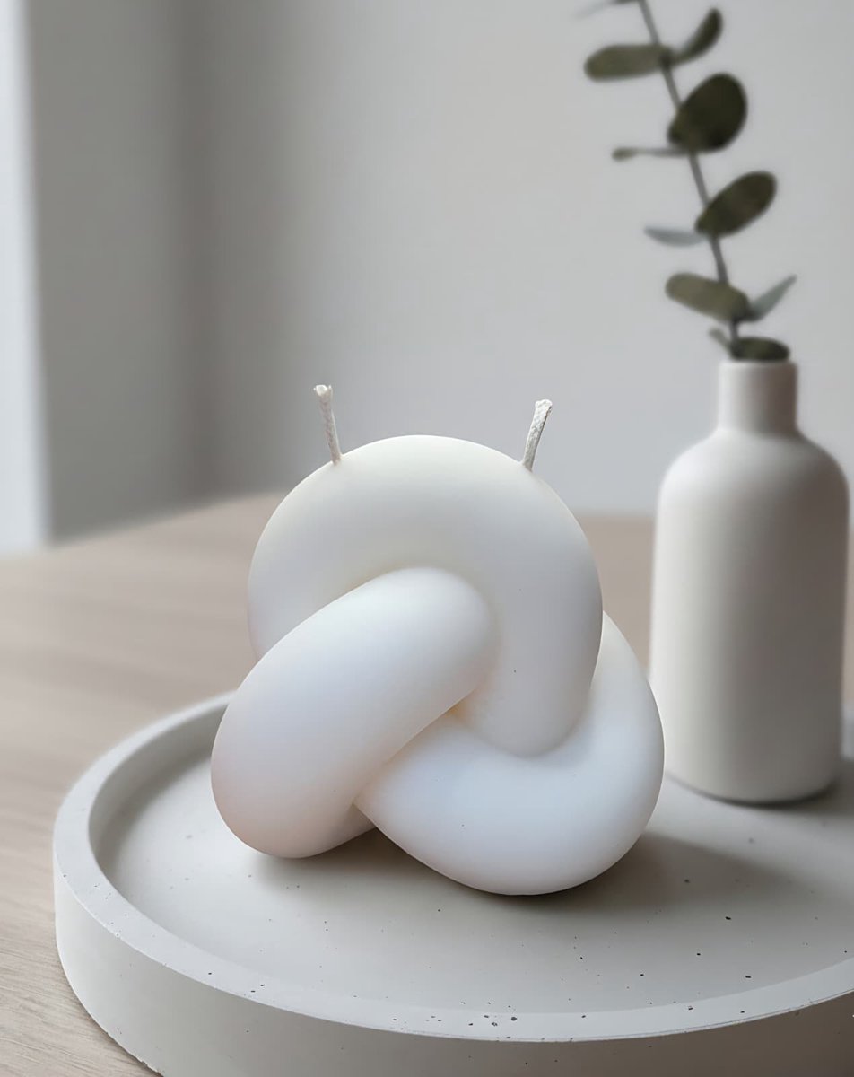 Luxe Knoop Kaars 440g – Handgemaakt Design – Gebroken Wit – Minimalistische Decoratie – Knot Candle