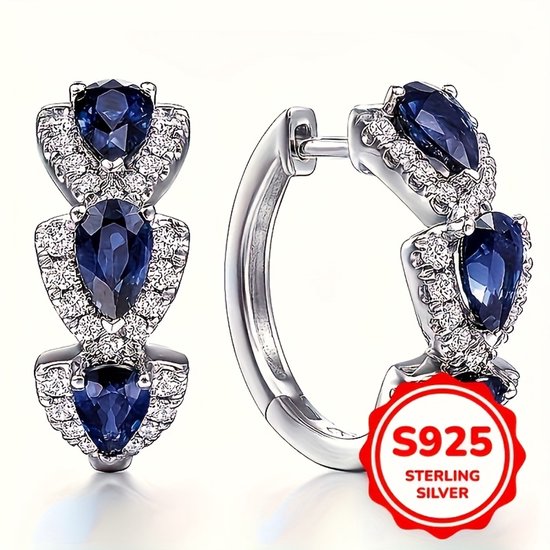 Sjika - Boucles d'oreilles en Argent Sterling S925 avec Pierre Bleue – Boucles d'oreilles Cristal Luxe – Femmes - Cadeau