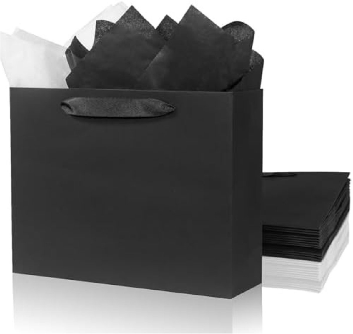 Imperatoris - Geschenktas - Zwart - Cadeauverpakking - Cadeaupapier - Cadeautasjes - Papieren Tassen - Gift Bag - Met Handvat - Kraft Tas - 26.5 x 10 x 20.5 cm - 6 Stuks