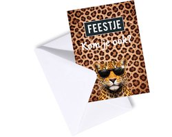 Uitnodiging kinderfeestje - Uitnodiging feestje Meisje - Uitnodigingskaarten set 8 stuks met enveloppen - Panter - Gratis Verzonden