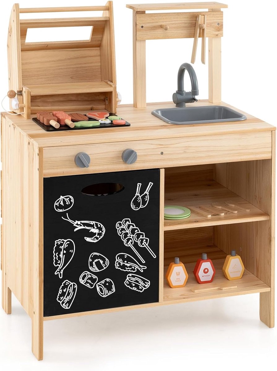 KOMFOTTEU Modderkeuken voor kinderen met krijtbord - met 27-delig. Accessoires - speelkeuken - kookspeelset - voor kinderen vanaf 3 jaar