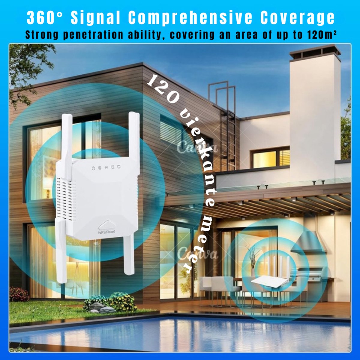 RWB® Wifi Versterker Stopcontact 1200 Mbit/s met 4 Antennes - afbeelding 3