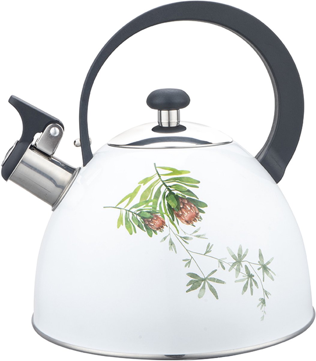 Florina Protea fluitketel 2,5L – RVS inductie fluitketel – Klassiek design met proteabloem – Wit