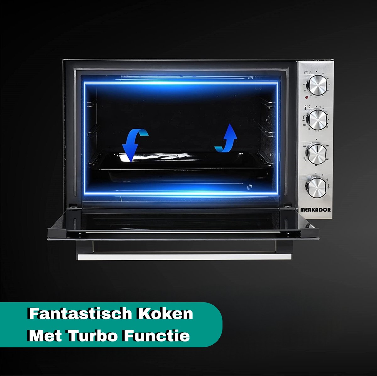 Merkador XXL Vrijstaande Oven - 70 Liter - 2000 Watt - Hetelucht - Draaispit - RVS Afwerking - Gemakkelijk te Reinigen Granieten Binnencoating – foto 5
