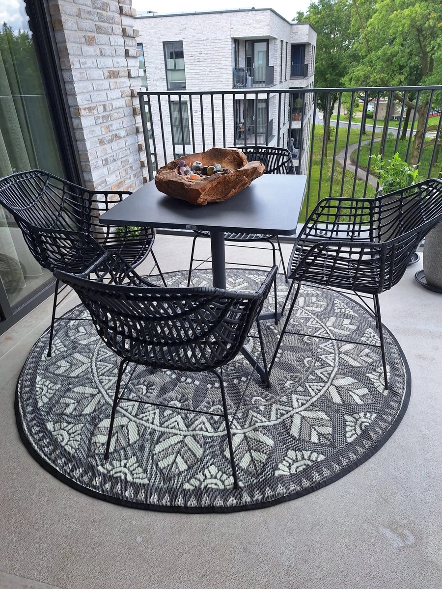 Buitenkleed diameter 180cm, zwart/crème/grijs