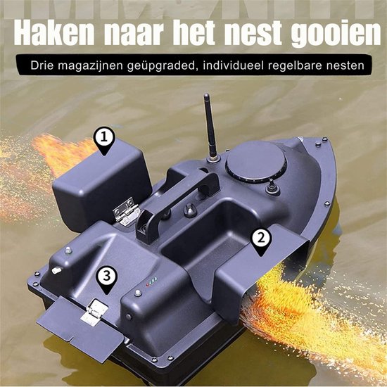 Aurixi® Voerboot Karper - Professionele Voerboot Met 2 Kg Laadvermogen - 3 Laadbakken - Inclusief Accu - 2 Propellers - Baitboat Met Afstandsbediening Draadloos 500 Meter - Met Cruise Control - Visspullen Accesoires - Zwart - 48cm x 17cm x 25cm van Merkloos — afbeelding 3