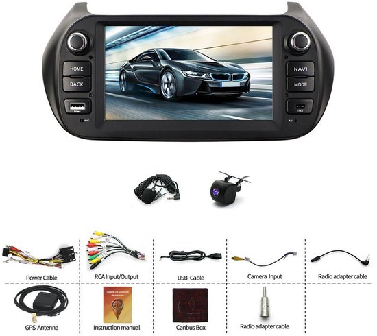 Autoradio met navigatiesysteem - 7-inch touchscreen - Android 15 - GPS-navigatie - 2 GB RAM + 64 GB opslagruimte - WiFi - Bluetooth - FM/RDS Compatibel met Fiat Fiorino Cubo, Peugeot Bipper, Citroën Nemo (modellen van 2008-2016)