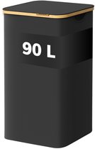 Panier à linge avec couvercle ACAZA - 90 L - Bamboe - 42 x 33 x 70,5 cm - Zwart