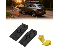 Aufun set van 2 oprijplaten voor auto’s – met 2 gele wielkegels – draagvermogen tot 5 ton – voor camper, aanhanger, garage, werkplaats, olieverversing en reparatie