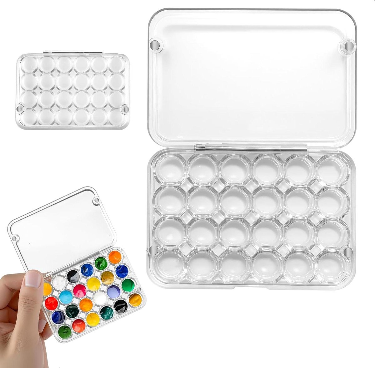 Aquarelverfset voor op reis - Draagbare mini pocket aquarelverf - Transparant palet met 24 kleuren - Lege inktdoos met 24 rasters