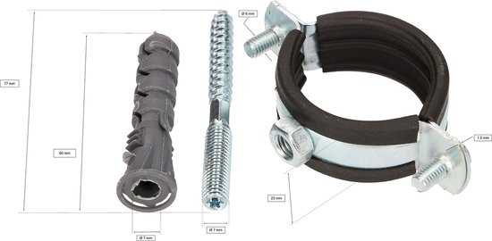 KOTARBAU® 10 Stuks Pijpbeugelset, Trillingsdempende Buisklem, 6/4", Gegalvaniseerd Staal, Pijpbeugel met Rubberen, Installatiebeugel, met Plug, Buisbeugel, Zwart Zilwer van kotarbau — afbeelding 2