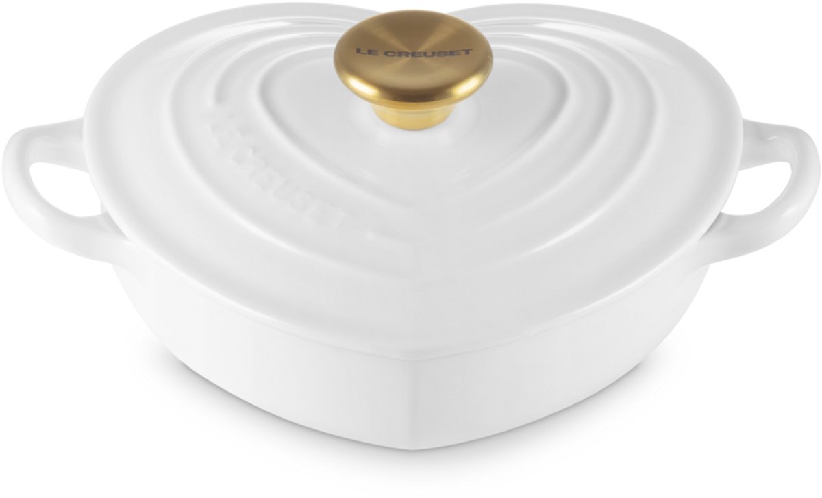 Le Creuset Gietijzeren Campagnard Hart met Hartjesknop 20 cm Wit