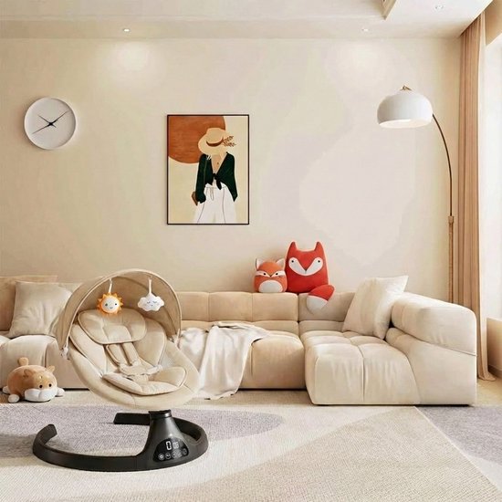 3Babies® Baby Swing - Elektrisch Wipstoel - Babyschommel - Elektrische Schommelstoel baby - Verstelbaar - Wasbare Bekleding - Afstandsbediening en App - Beige en zwart van 3Babies® — afbeelding 5