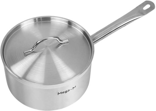Mega-M PRO Gastronomische Steelpan met Deksel - 5 Liter - Ø 22 cm - RVS - Sandwichbodem - Voor alle Warmtebronnen (ook Inductie) - Hoogte 12 cm