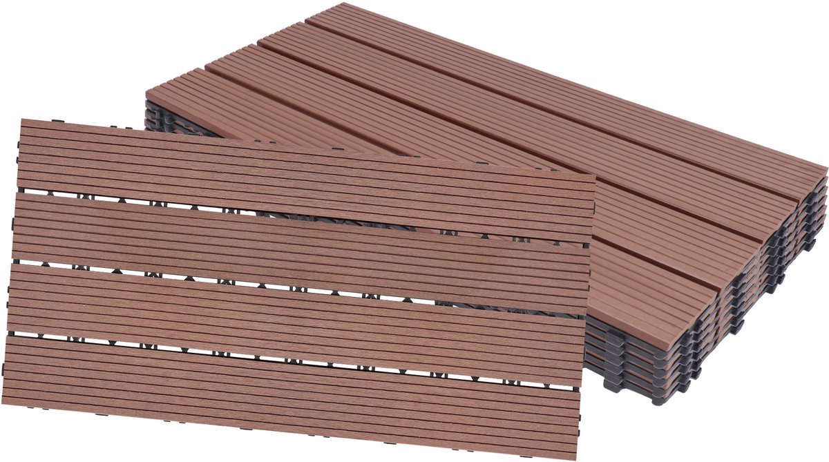 Aufun WPC Terrastegels Houtlook 1m² - 6 Stuks 30x60cm Kliksysteem Roodbruin Tuin&Balkon