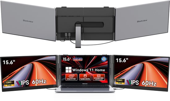Blackview Hibook6-N150 Laptop (16G+512G) + DCM8 15,3" Dubbele Draagbare Monitor Set, Professioneel Creatie & Kantoor Accessoires (Laptop Tas/Muis/Toetsenbordstickers, Grijs) - Huidun - Hoofdafbeelding