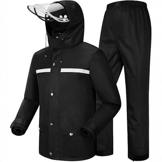 Costume de pluie Veste imperméable et pantalon pour hommes et femmes Outdoor All-Sport Respirant Anti-tempête - noir - XL
