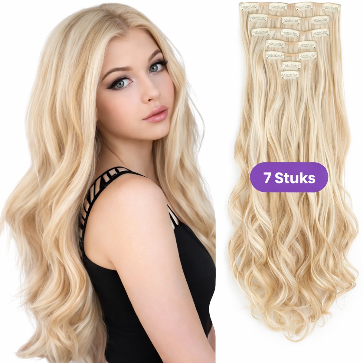 SassyGoods Haar Extensions Clip In - Hairextensions - Haarstuk - Nephaar - Nep Haar - Professionele Haarverlenging - Blond Golvend
