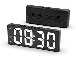 Ynkkvre - Digitale wekker - Wekker - Digitale klok - Alarmklok - Groot Scherm Met Temperatuurweergave En 12/24Uursmodus - 1 - Voor Thuis/Zwart