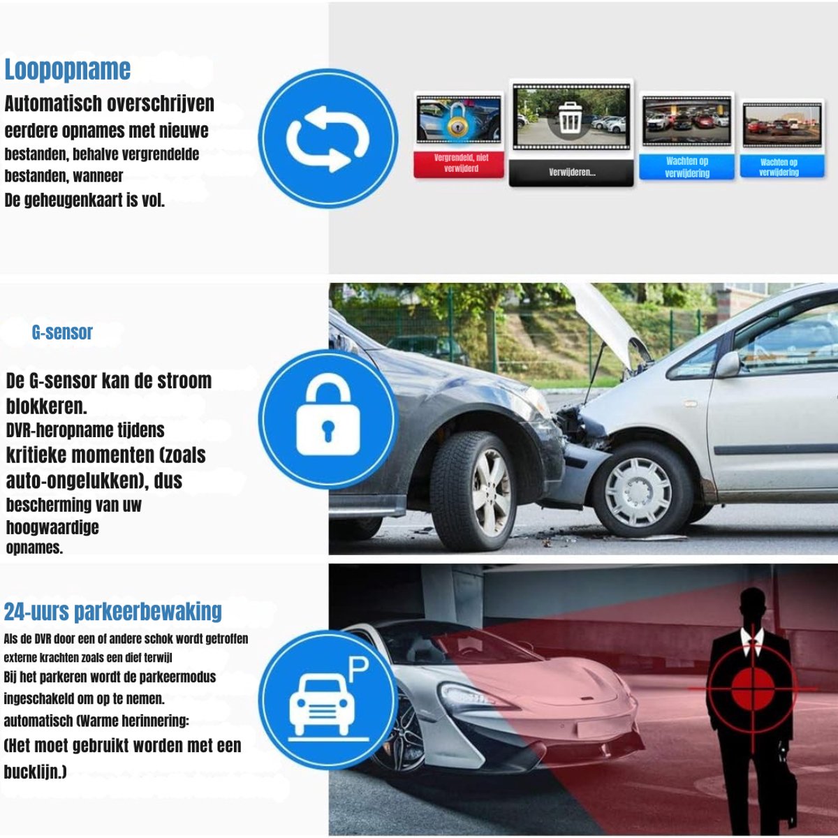 Aurixi® Dashcam Voor en Achter - Dashcam - Parkeermonitor - Nachtzicht - Zwart- ‎35x 12x 9cm; 128 g