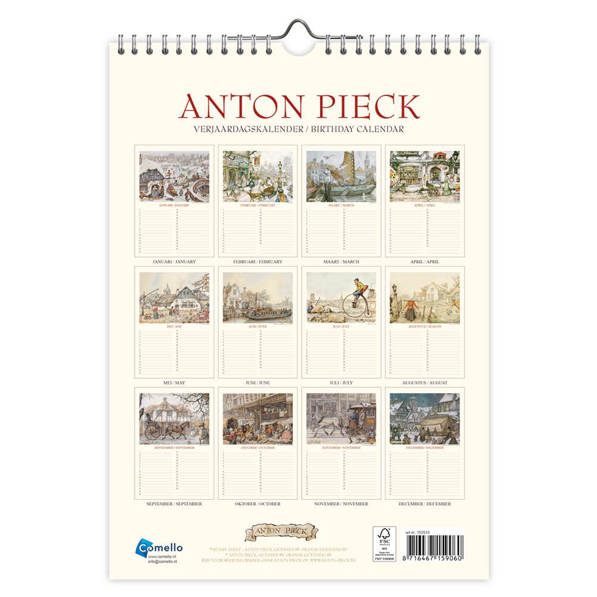 Anton Pieck A4 Het Veerhuis Verjaardagskalender