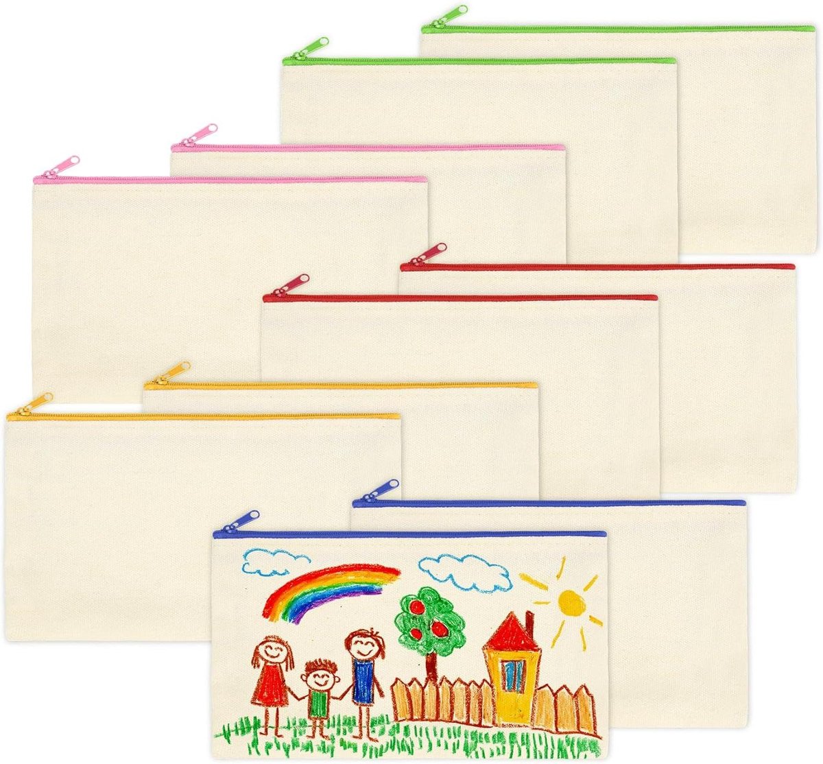 Blanco zak om te beschilderen met ritssluiting, 21 x 12 cm, set van 10 stuks, etui voor kinderen - knutselen, stoffen beschilderen