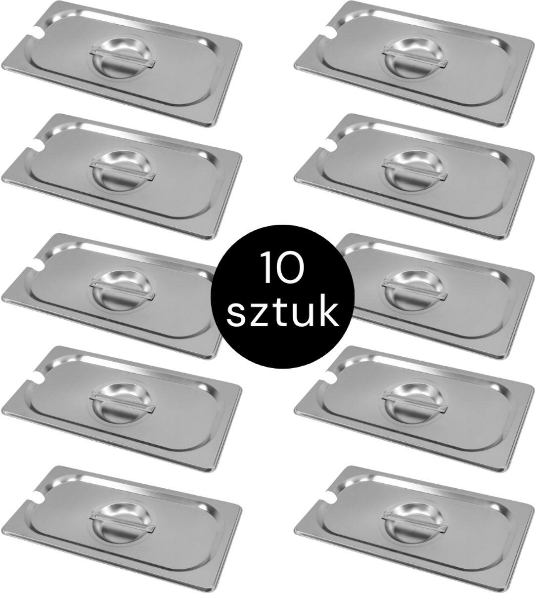 MEGA-M Gastronorm Deksel met lepeluitsparing - GN 1/3 Set van 10 stuks - 325x176 mm - RVS