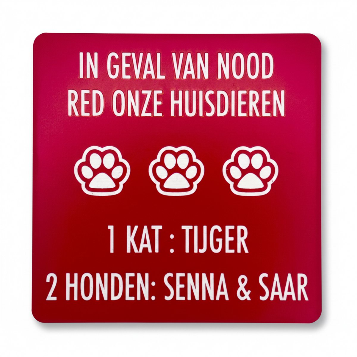 Huisdierenbord Noodgevallen – Gepersonaliseerd Waarschuwingsbord – Signalisatie voor Huis of Deur of Raam