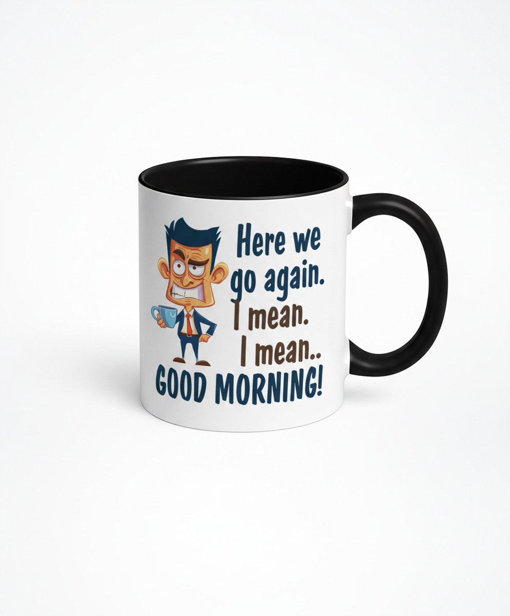 Goedemorgen Mok - Hier Gaan We Weer Koffiemok met Grappige Tekst