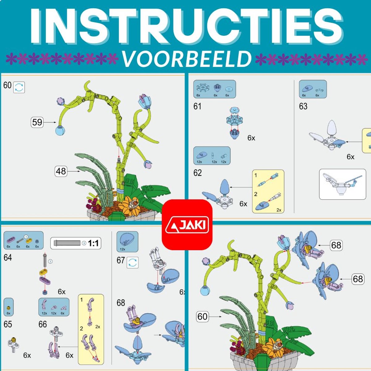 Jaki - Bloemenboeket orchidee | Botanical bloemenpracht orchideeën | Classic Creator STEM speelgoed bonsai bloemen mega bouwpakket compatibel met lego mould king | Icons modelbouw volwassenen | Bloemenpracht Kunstbloemen | 579 bloks — afbeelding 11