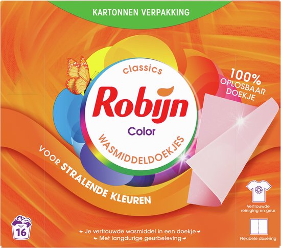Robijn Classics Color Wasmiddeldoekjes 16 wasstrips