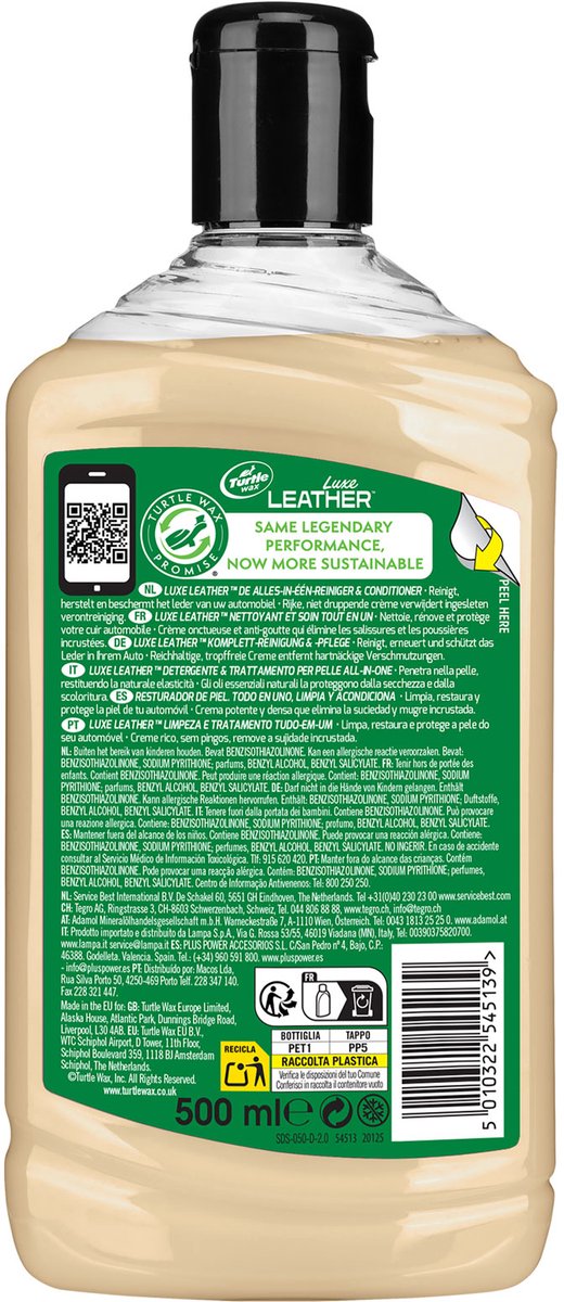 Turtle Wax GL Luxe Leather - Reinigt en beschermt lederen interieurs - Herstelt de natuurlijke soepelheid - Voorkomt kleurvervaging, uitdroging en barsten van het leer - pH-gebalanceerd - 500ml van Merkloos — afbeelding 3