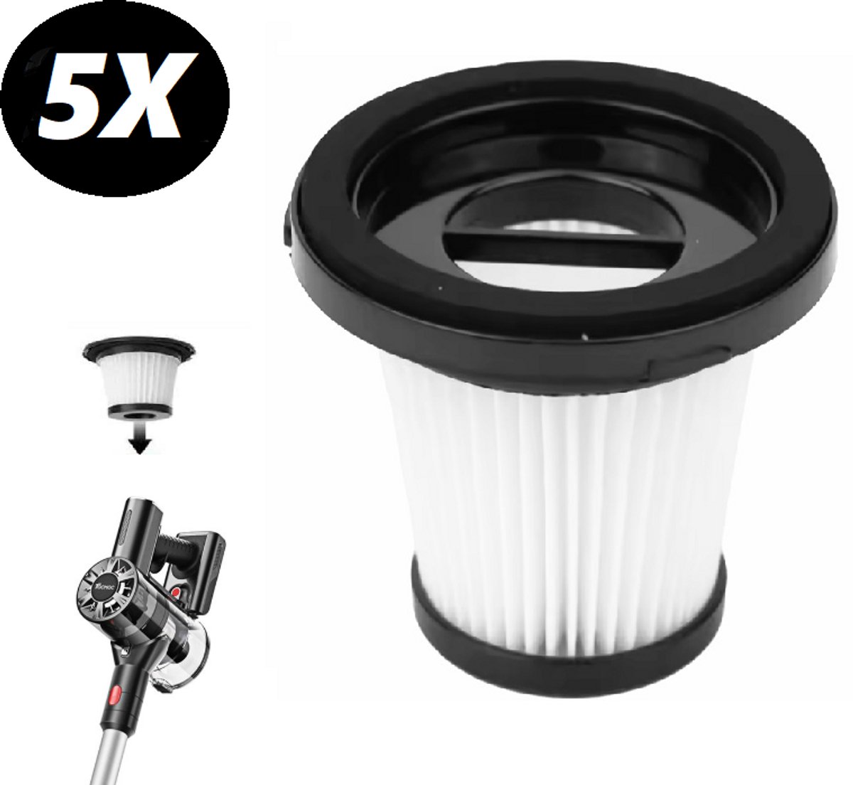 Hepa Filter Geschikt voor Tocmoc T200/T185 Moosoo - Zedar S600 5 stuks Originele Stofzuiger Accessoires Vervanging Filter Handheld Draadloze Stofzuiger