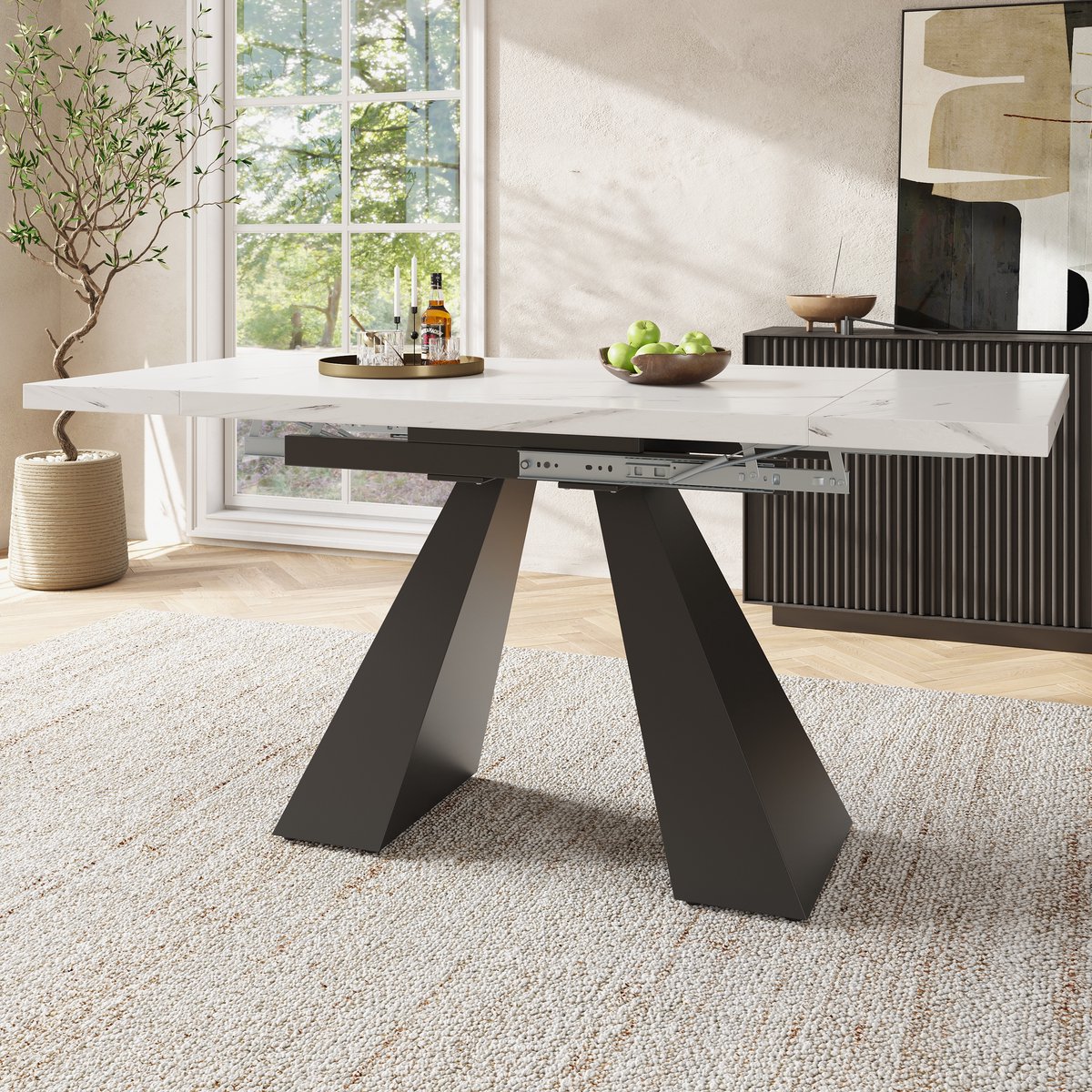 Uitschuifbare eettafel 99-159×74 cm - keukentafel - ruim werkblad - voor thuiswerken en woonkamer - wit tafelblad