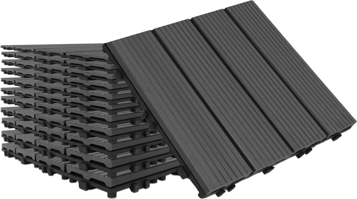 Aufun WPC Terrassenfliesen Houtlook 1m² - 11 Stuks 30x30cm Kliksysteem Antraciet Tuin&Balkon