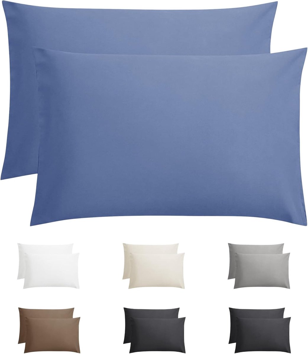 Famanu Set van 2 katoenen kussenslopen - hotelstijl - blauw - ademend en zacht - geschikt voor bedden - wasbaar en duurzaam Blue