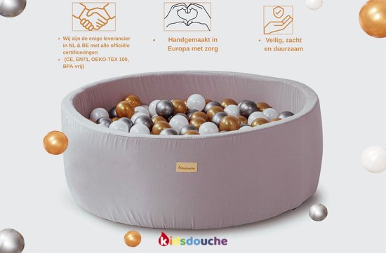 MeowBaby Rond Ballenbad 90x30cm met 200 Ballen Wit/Transparant Bouclé