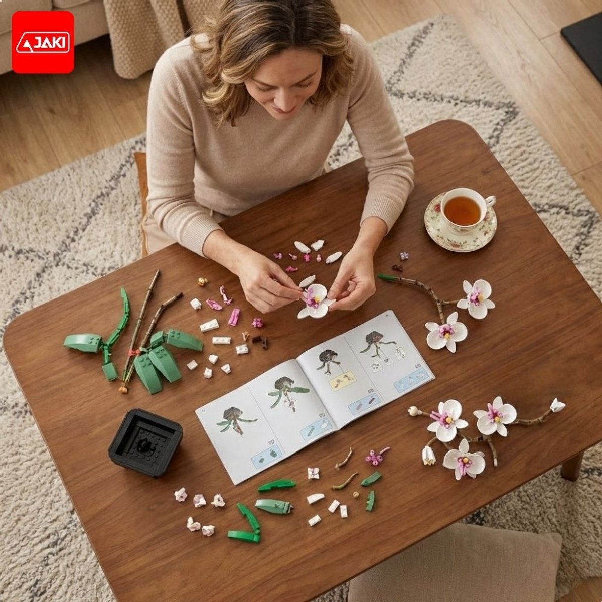 Jaki - Bloemenboeket orchidee wit | Botanical bloemenpracht bloemenvaas | Classic Creator STEM speelgoed bonsai bloemen mega bouwpakket compatibel met lego mould king mega | Icons modelbouw volwassenen & kinderen | Kunstbloemen | 581 bloks — afbeelding 3