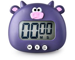 Digitale timer met schattige dierenmotieven, nauwkeurige omgekeerde timer, handig voor koken, lesgeven en kinderen, paarse koe
